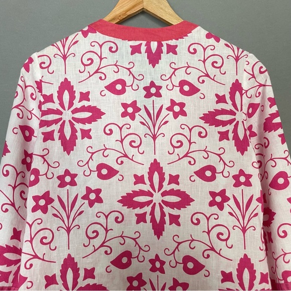 Boden Cleo Kaftan Tunic Cover-Up Mini-Dress Top White Pink Floral Size‎ 6R Women - Picture 7 of 12